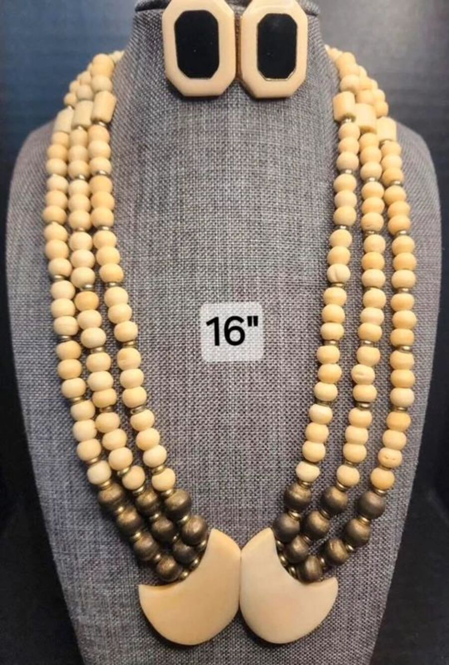 1. Tribal Triple Strand Bead Necklace 18” Choker